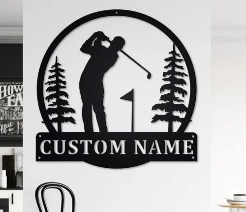 Personalised Golfer Wall Art Circular